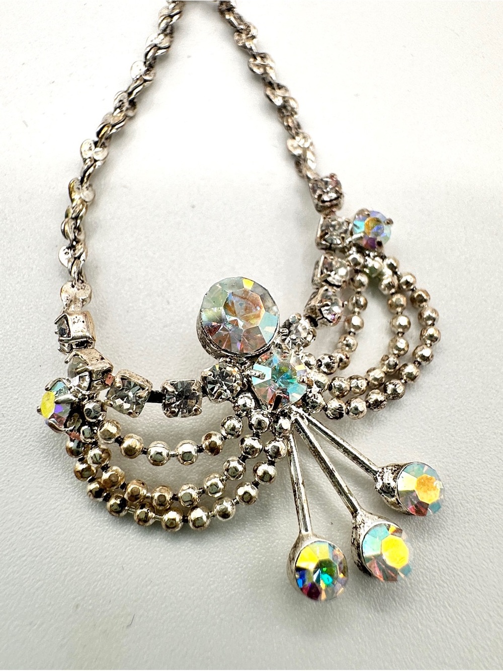Vintage Kirks Folly Silver Tone Necklace, Aurora Borealis Crystals, Fairycore